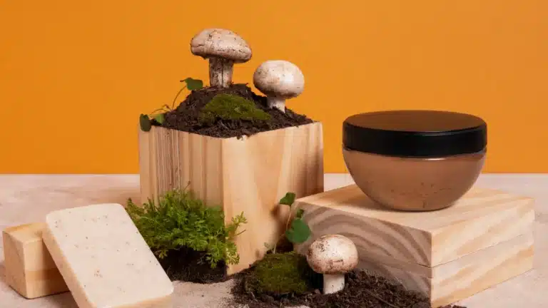 Natural mental health support concept with plants, supplements, and relaxation techniques.